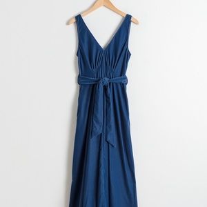 & Other Stories Blue Velvet Midi Dress w Tie Waist
